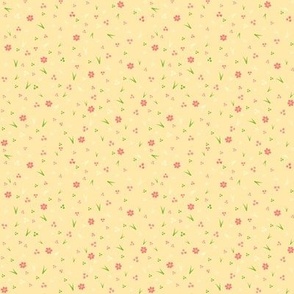 Floral Pink, Green, Cream Small Flowers