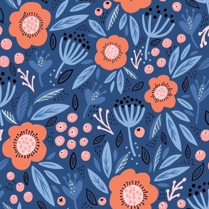 Coral Bliss Flowers on sapphire blue