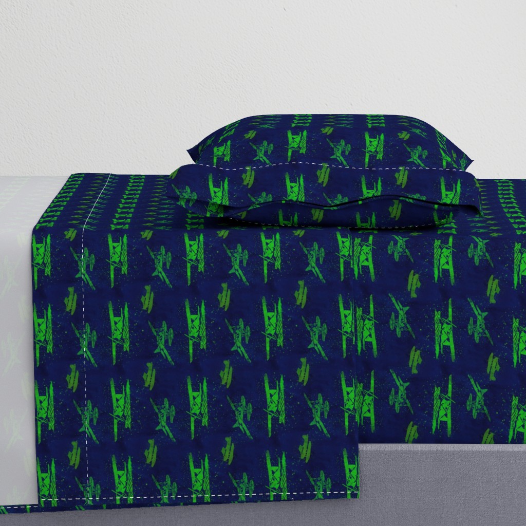 batik float planes green on navy