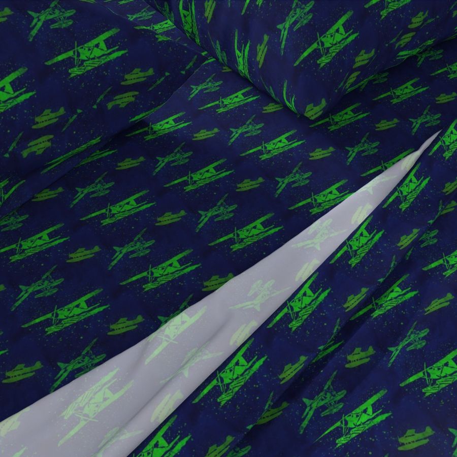 batik float planes green on navy