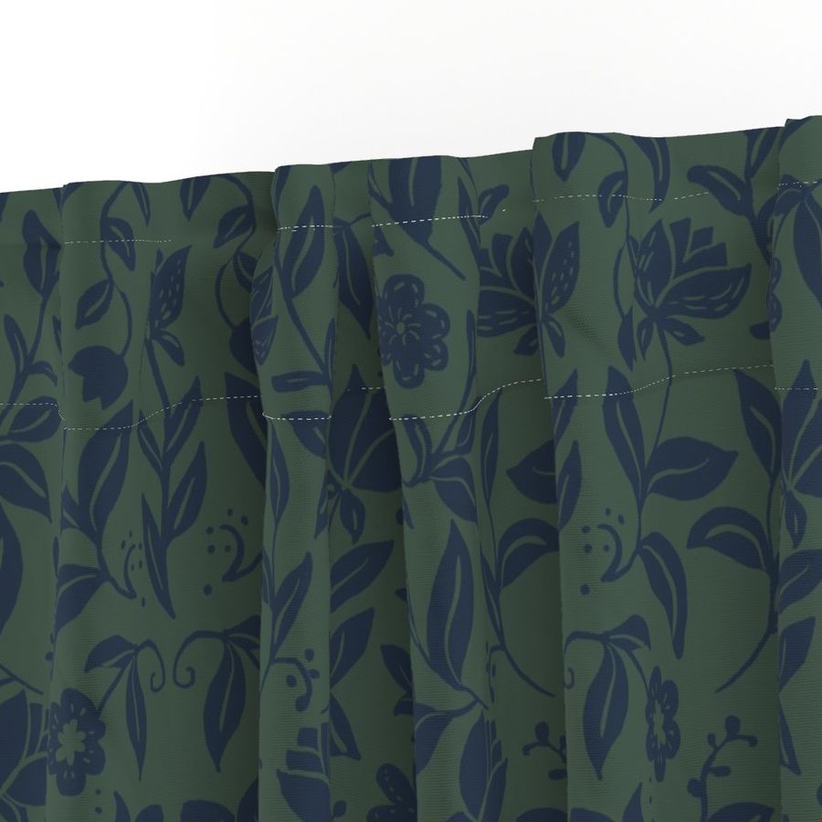  Scandinavian Tulips Wallpaper, Dark Blue on Green 20" Fabric