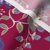 Folksy Blue Raspberry floral- medium scale fabric
