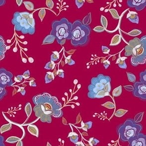 Folksy Blue Raspberry floral- medium scale fabric