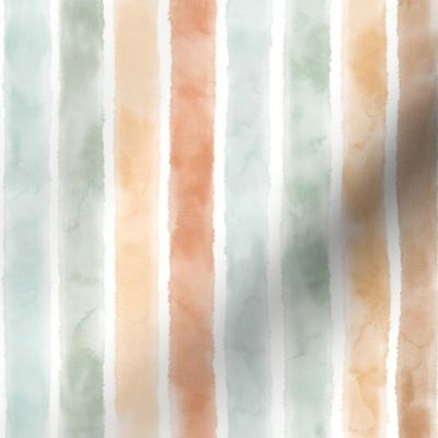 Watercolor 1in Stripes Mint-Jade-Sorbet-Bronze / neutral colors / vertical lines