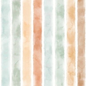 Watercolor 1in Stripes Mint-Jade-Sorbet-Bronze / neutral colors / vertical lines