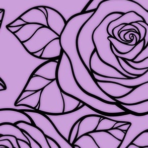 Large Rose Cutout Pattern - Wisteria and Black