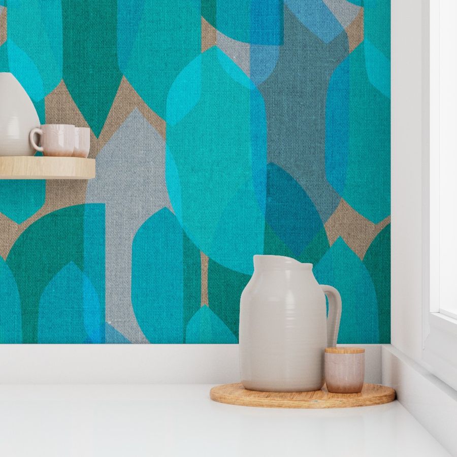 Mid Century Colour Blocks {Teal} Wallpaper | Spoonflower