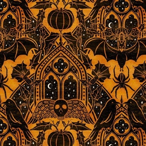 Gothic Halloween Damask - large - marigold & black