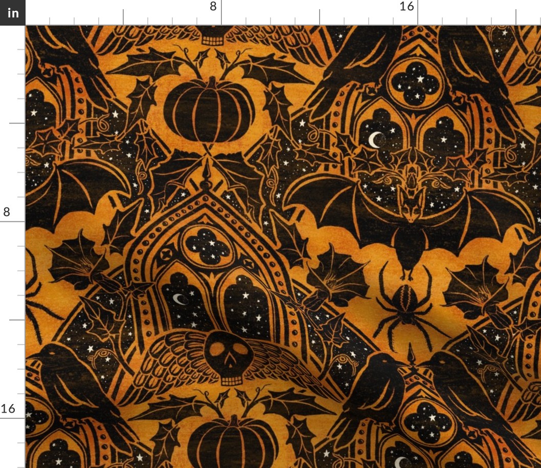 Gothic Halloween Damask - large - marigold & black