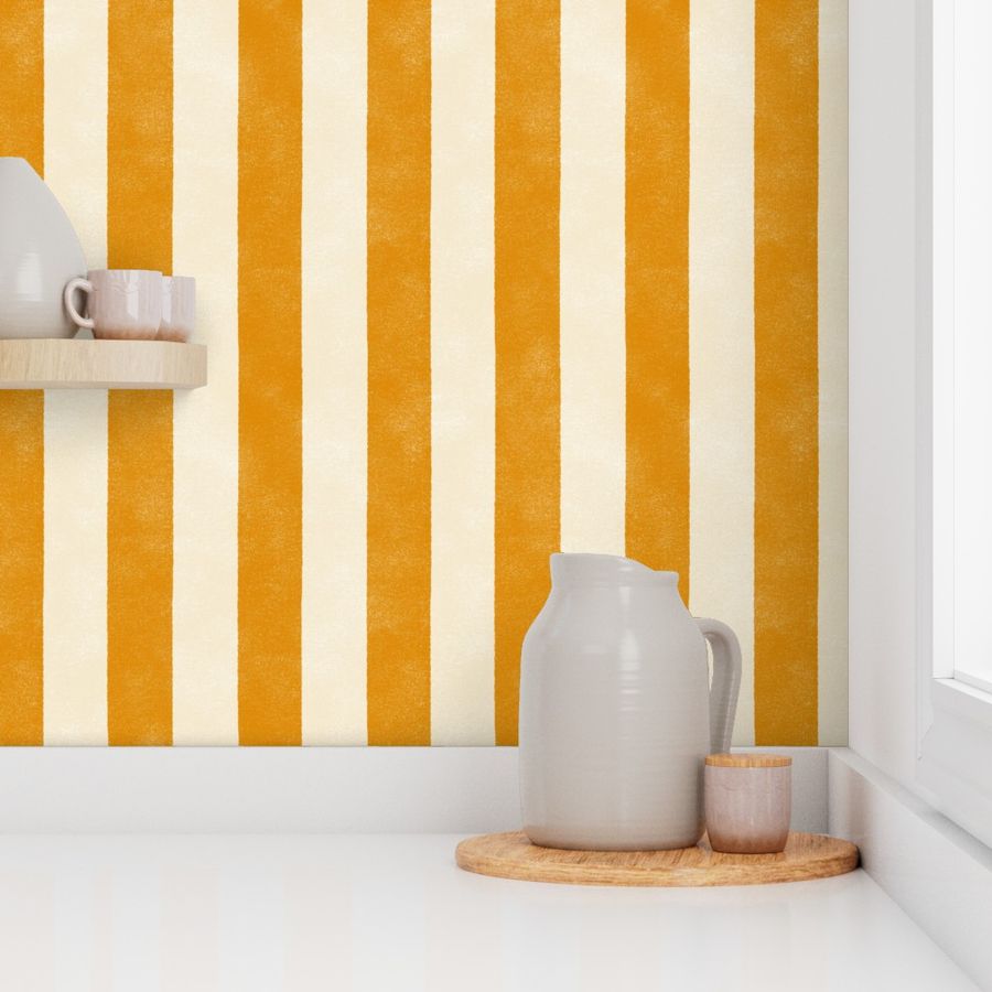 Cabana Stripe - large 2" stripes - marigold and cream 