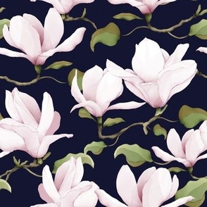 Watercolour Magnolias Navy