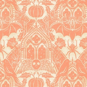 Gothic Halloween Damask - large - peach and cream