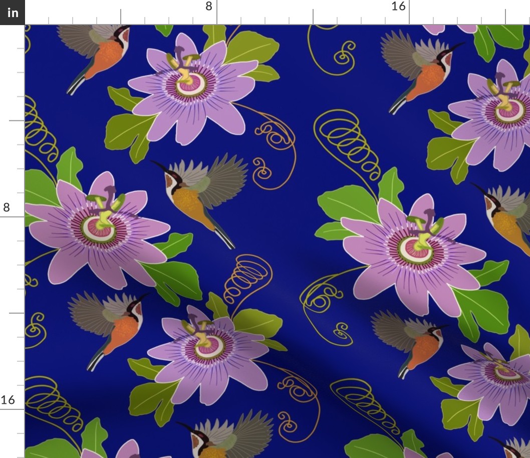 Passionfruit Chinoiserie #1 - sapphire blue, medium to large 