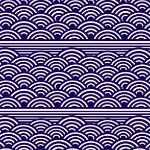 Japanes Waves with Stripes in  Navy