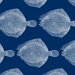 Vintage Looking Flounder Illustration on Blue - Small Scale