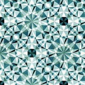 Watercolour Kaleidoscope Geometric Mosaic /light teal monochrome