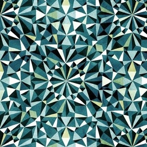 Watercolour Kaleidoscope Geometric Mosaic /dark teal monochrome