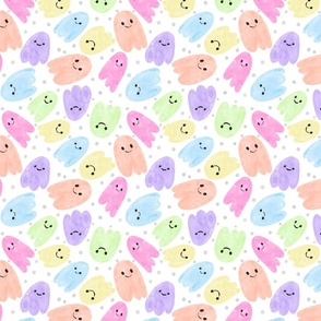 Cute Watercolor Rainbow Ghosts | Dots (large)