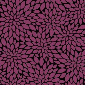 Dahlia Blossoms Pattern - Boysenberry and Black