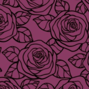 Rose Cutout Pattern - Boysenberry and Black