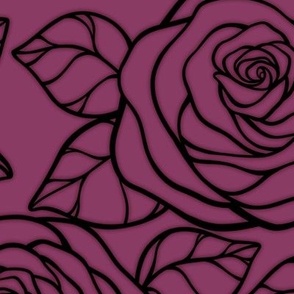 Large Rose Cutout Pattern - Boysenberry and Black