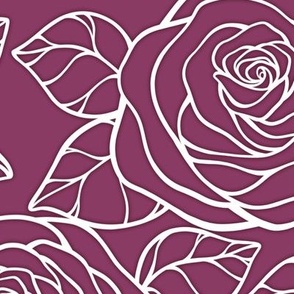 Large Rose Cutout Pattern - Boysenberry and White