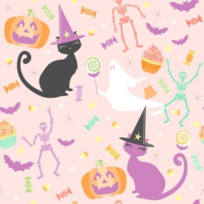 Pastel Halloween Kitties & Treats Pink - Large