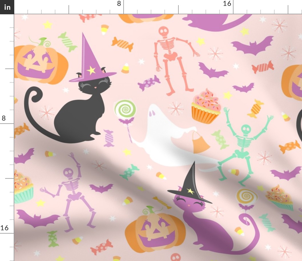 Pastel Halloween Kitties & Treats Pink - Large