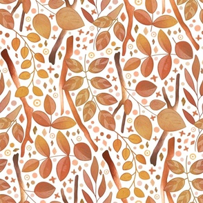 Tawny Twigs and Leaves - on white 