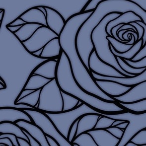 Large Rose Cutout Pattern - Stonewash Grey and Black