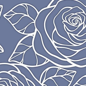 Large Rose Cutout Pattern - Stonewash Grey and White
