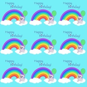 Rainbow birthday teddies on turquoise 
