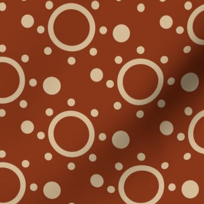 Tan circle design on a red background