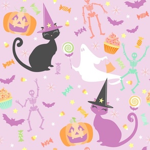 Pastel Halloween Kitties & Treats Purple - Large