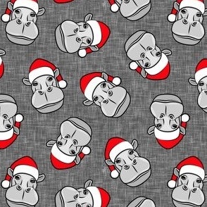 Christmas Hippos - Santa hat hippopotamus - grey - LAD21