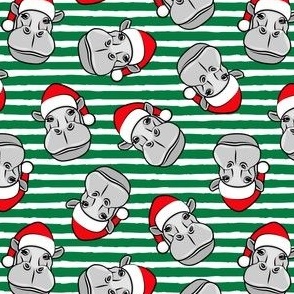 Christmas Hippos - Santa hat hippopotamus - green stripes - LAD21