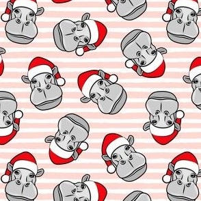 Christmas Hippos - Santa hat hippopotamus - pink stripes - LAD21