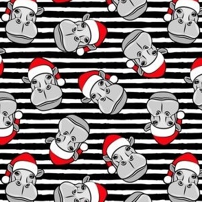 Christmas Hippos - Santa hat hippopotamus - black stripes - LAD21