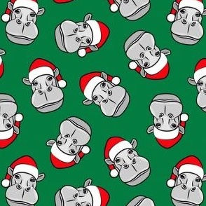 Christmas Hippos - Santa hat hippopotamus - green - LAD21