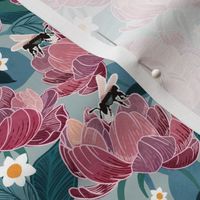 Vintage Floral - Bees and peonies 