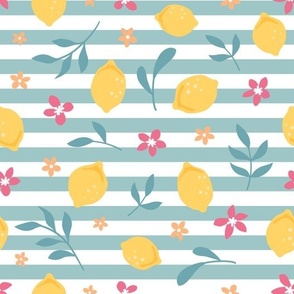 Lemon blossom on blue stripes
