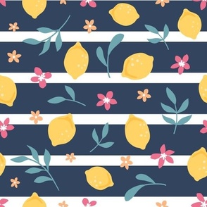 Lemon blossom on dark blue stripes