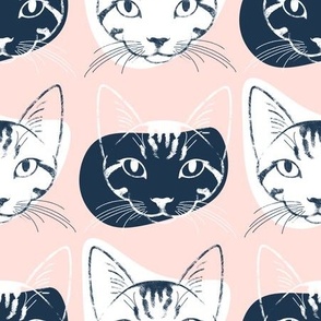 Tabby Cat club - dusty pink and navy blue 