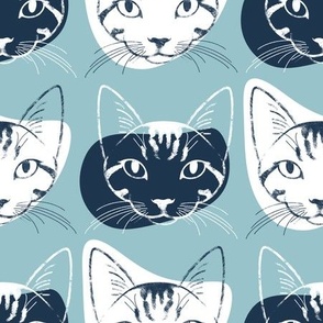 Cat Club - teal and dark navy blue 
