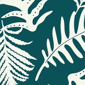 Fern Forest - Woodland Botanical - Teal Ivory Jumbo Scale