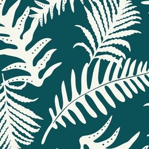 Fern Forest - Woodland Botanical - Teal Ivory Large Scale