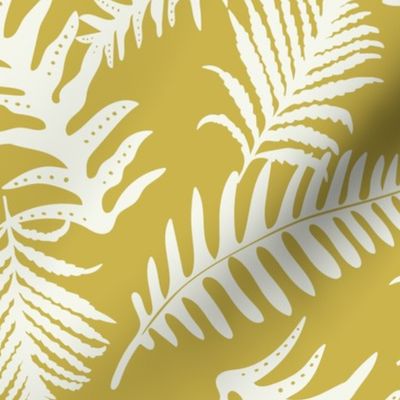 Fern Forest - Woodland Botanical - Citron Yellow Ivory Large Scale