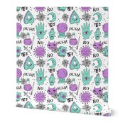 SMALL Spirit board  cute halloween pattern october fall themed fabric print white teal by andrea lauren