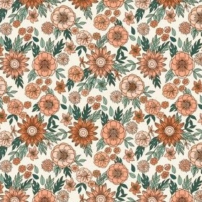 SMALL seventies retro floral - trippy, hippie floral fabric - peach