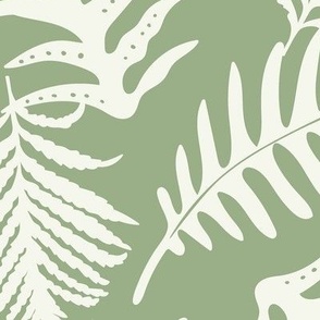 Fern Forest - Woodland Botanical - Light Green Ivory Jumbo Scale